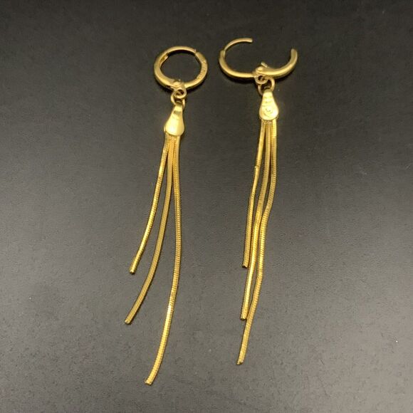 Fringe Dangle Drop Earrings Gold Tone 3 Strands - Picture 1 of 5